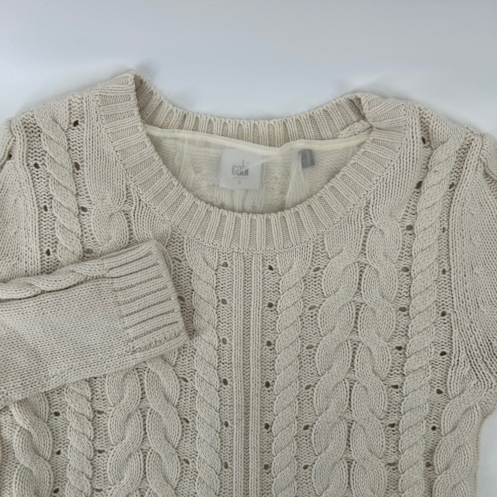Cabi Sweater Womens Small Cream Cable Knit Lace Up Back Mixed Media 3157 Boho